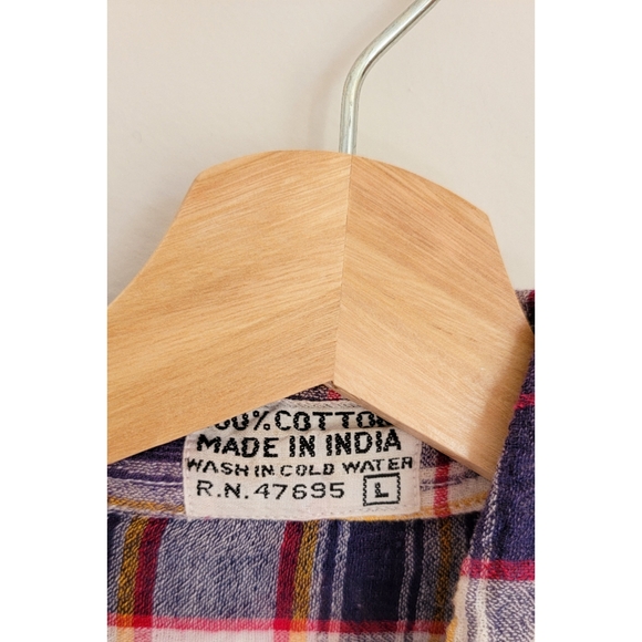 70s Plaid Cotton Gauze Long Sleeve 1970s Vintage Button Down India Cotton Blouse - Picture 7 of 15